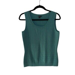 Lafayette 148 Wool Cable Knit Tank Top Size S Teal Minimalist Quiet Luxury Basic